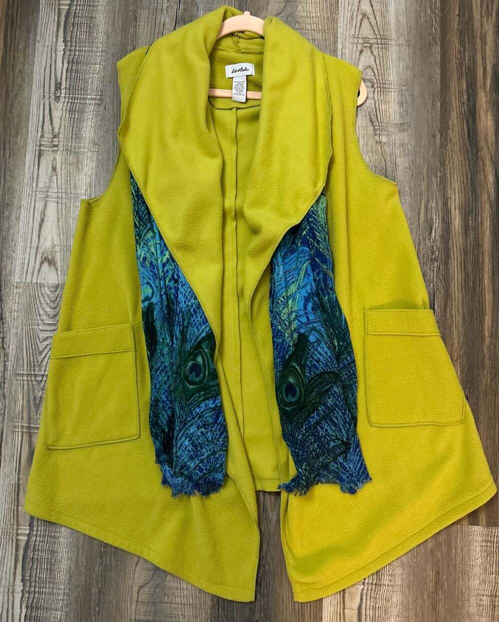 Le Moda lime green Fleece Open Front Vest